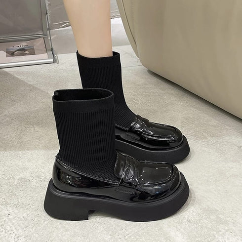 New Fashion Mid Calf Round Toe Sock Platform Loafers